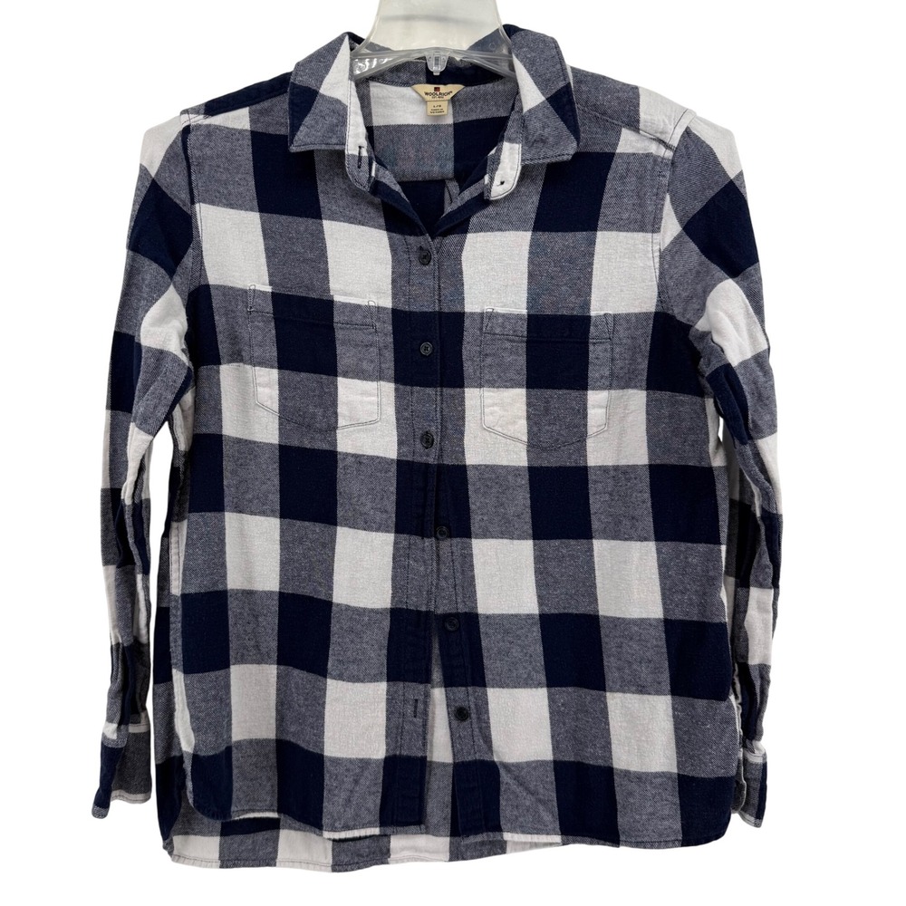 Woolrich Women's Navy Blue Plaid Flannel Long Sleeve Button Up Shirt Size Large